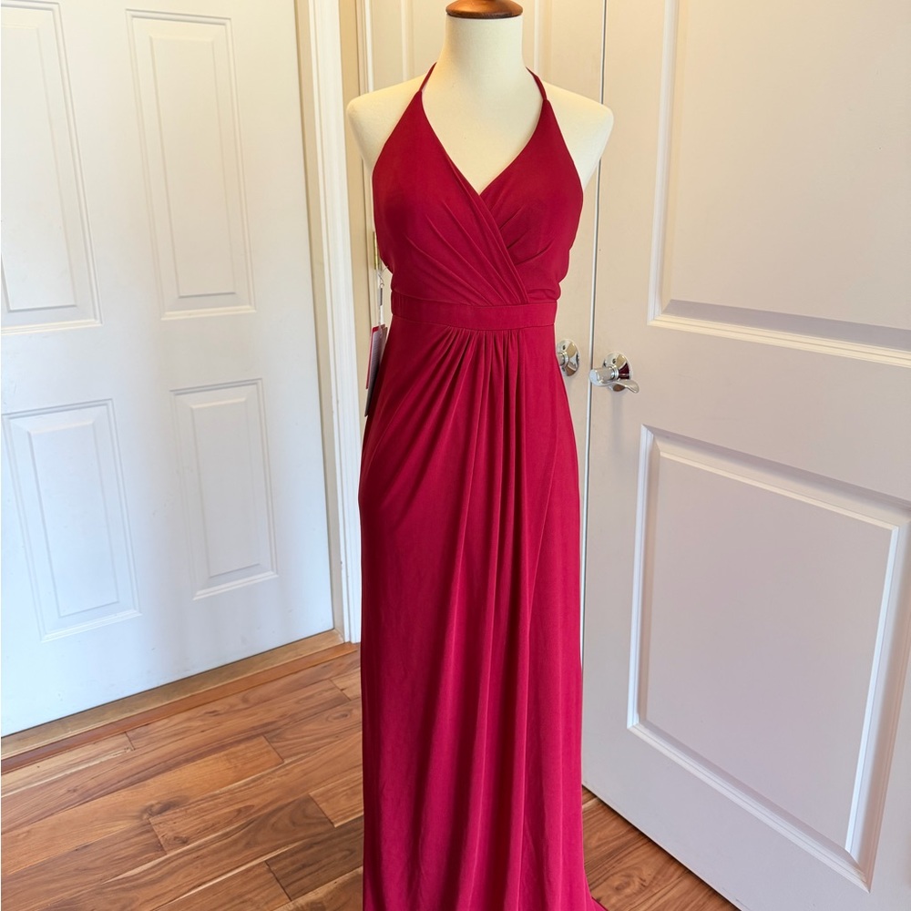 JJs House Raspberry Red Halter Maxi Dress